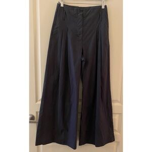 ‘S MAXMARA 100% Cotton Pleated Wide Leg High Waisted Pants in Blue - 6